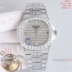 PD Factory Patek Philippe Nautilus Swiss 26-330 Movement Iced Out White Gold Watch 40mm